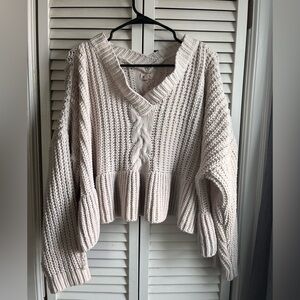 POL | Chunky Knit Oversized Babydoll Peplum Cropped Sweater Small